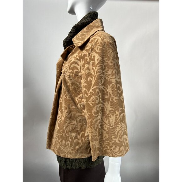 R.Q.T. Womens 1X Printed Corduroy Jacket Button Closure Beige & Brown Polyester - Picture 12 of 16